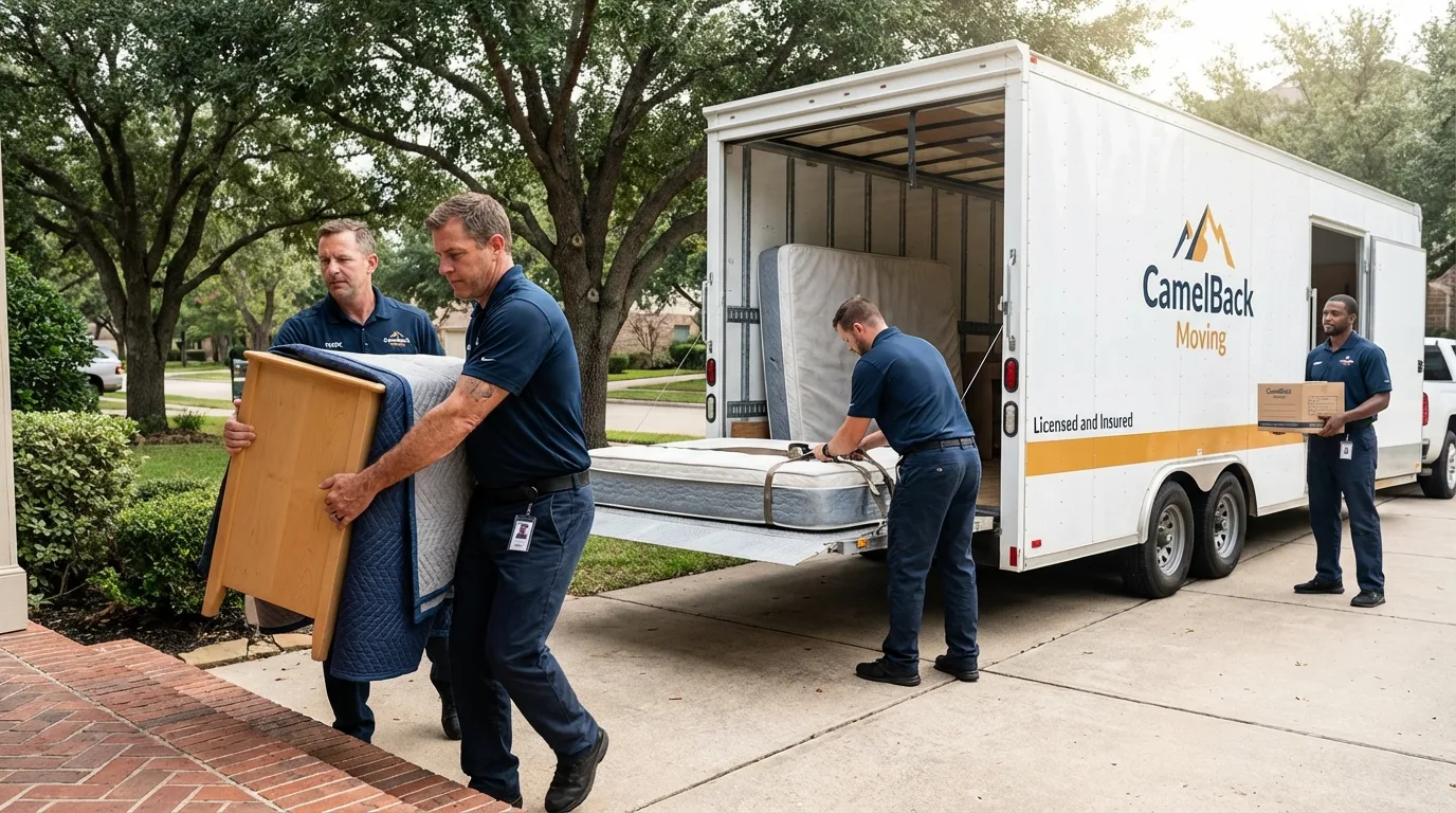 Crew loading residential truck for cross-state move from DeLand, FL